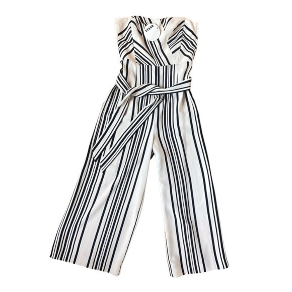 STAUD Black and White Striped Jumpsuit